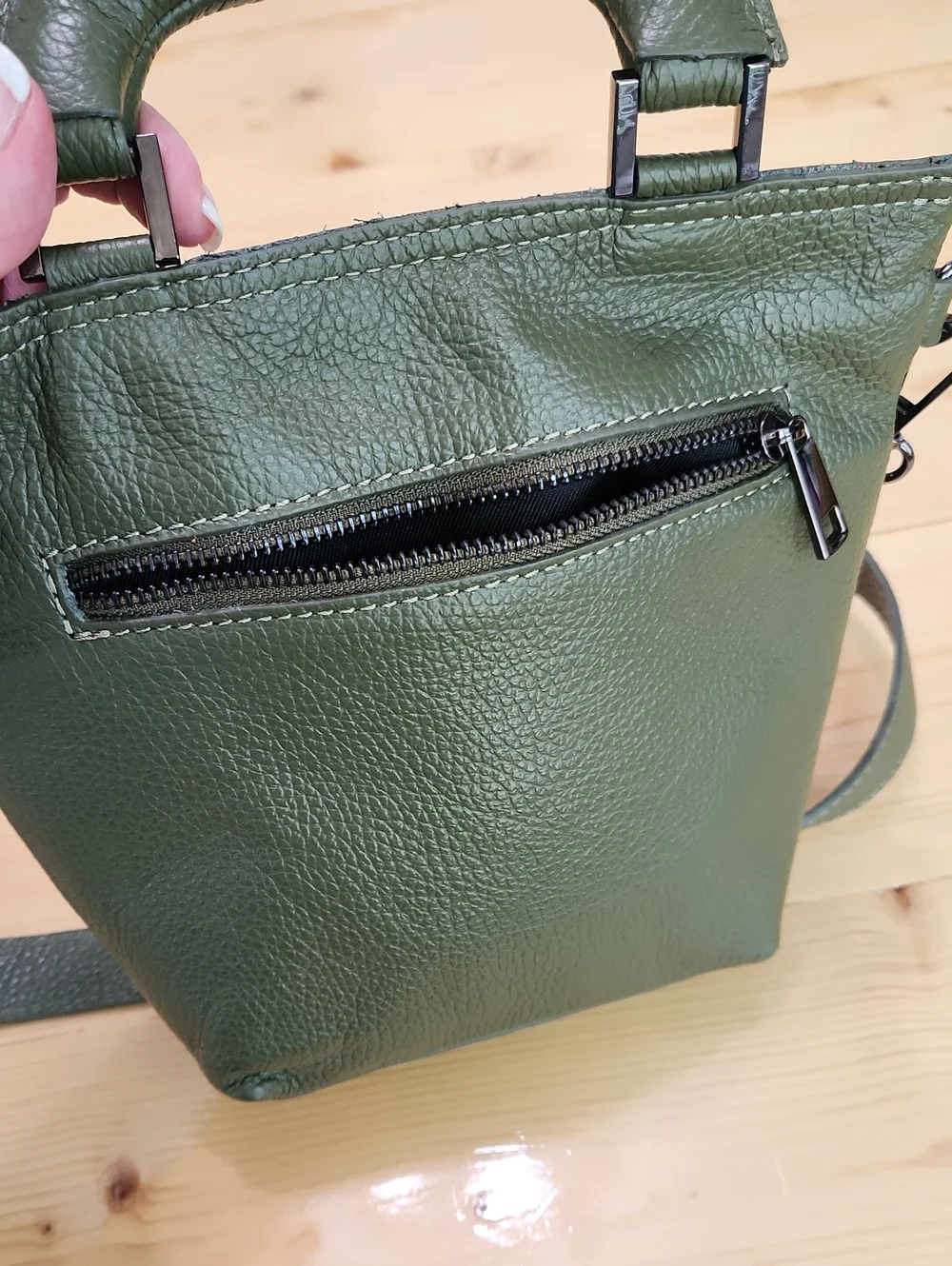 Viola Castellani Milano Olive Green Leather Crossbody Tote Satchel Bag Italy